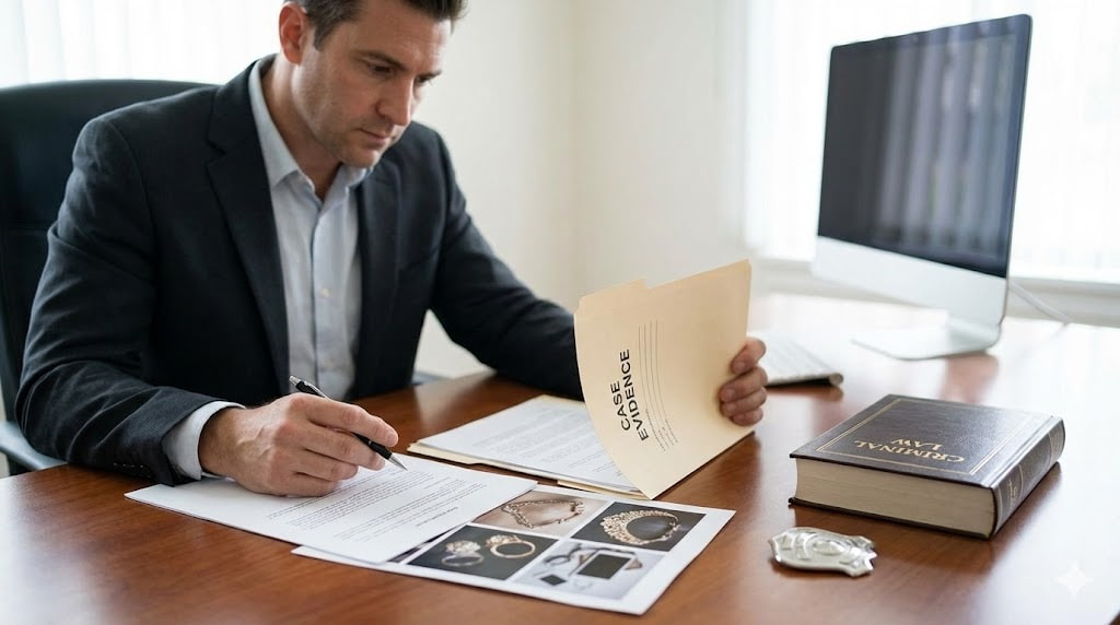 Private investigator reviewing legally documented evidence to support the stolen property recovery process in Australia
