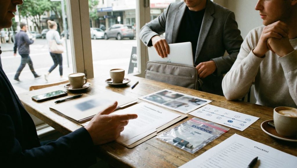 Private investigator balancing modern digital tools with traditional footwork to gather accurate, lawful investigative evidence.