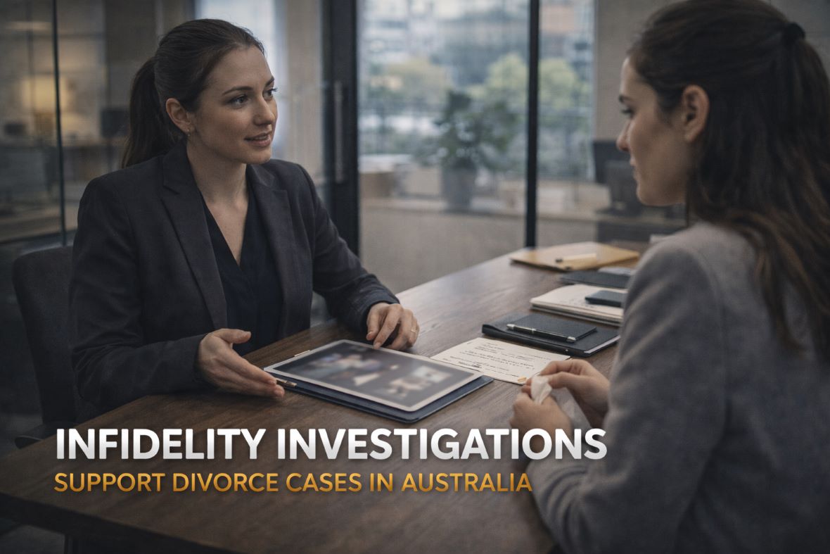 Infidelity Investigations: Support Divorce Cases in Australia. Infidelity investigations in Australia providing lawful evidence and documentation to support divorce cases and legal decisions.