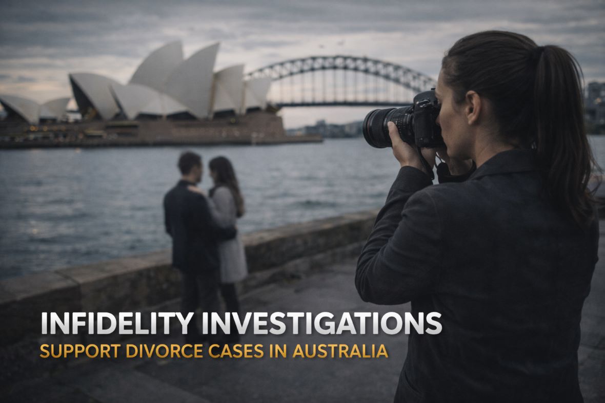 Infidelity Investigations: Support Divorce Cases in Australia. Infidelity investigations in Australia providing lawful evidence and documentation to support divorce cases and legal decisions.